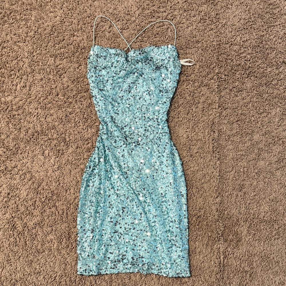 Windsor Sparkling Sequin Mini Dress in Aqua